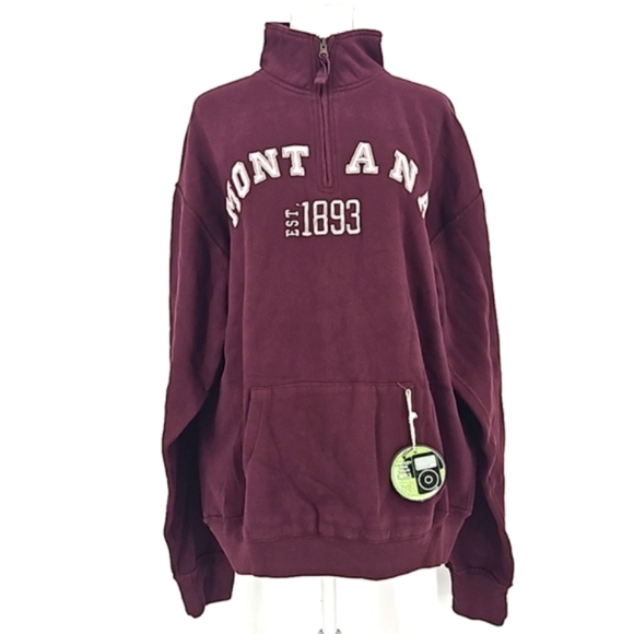 J. America Montana Men's Y2K Burgundy Mock Neck Pullover Sweatshirt szL NWT - Picture 2 of 8